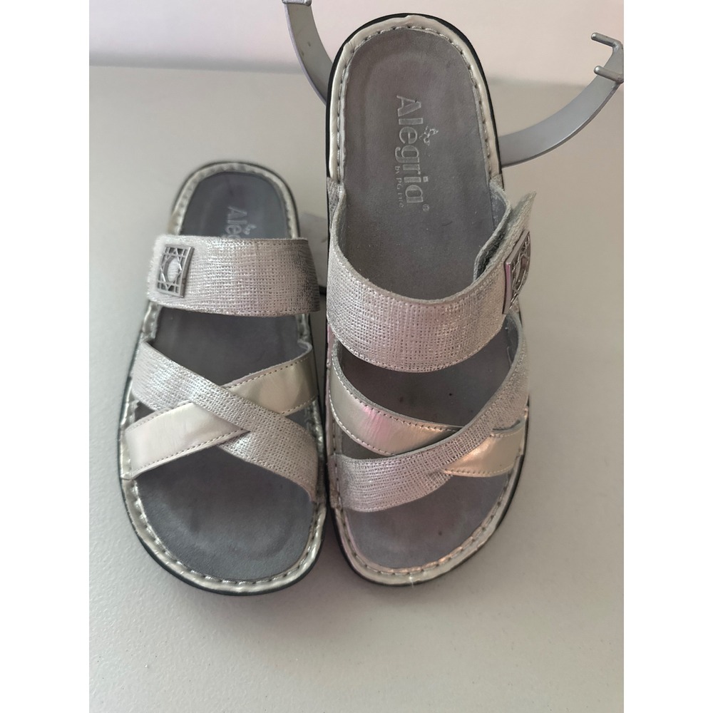 Alegria PG Lite Womens Silver Metallic Adjustable Slide Sandals Comfort Shoes 40 - Picture 7 of 7